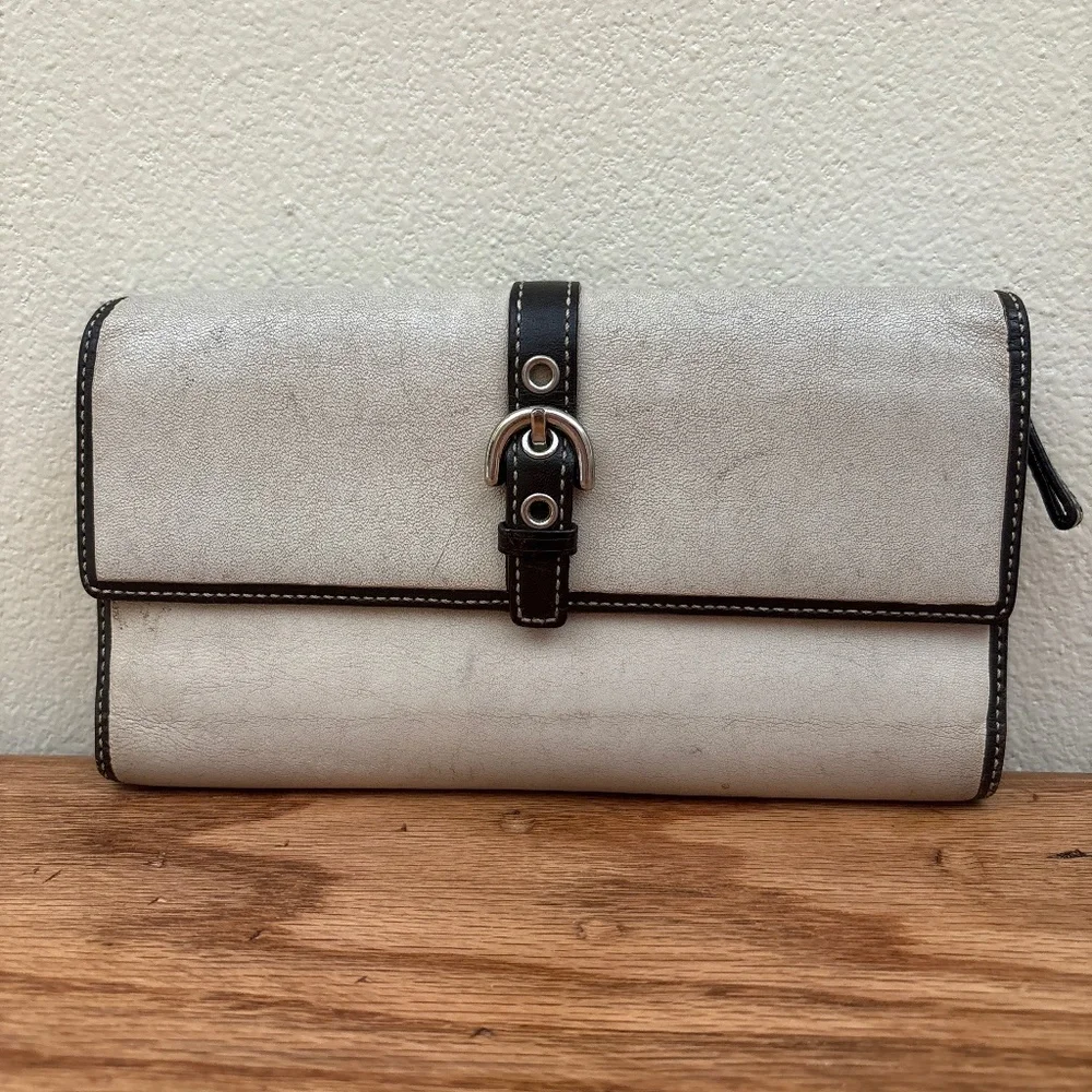 Coach Soho Wallet Trifold Organizer White Brown Leather Vintage Y2K Needs Work